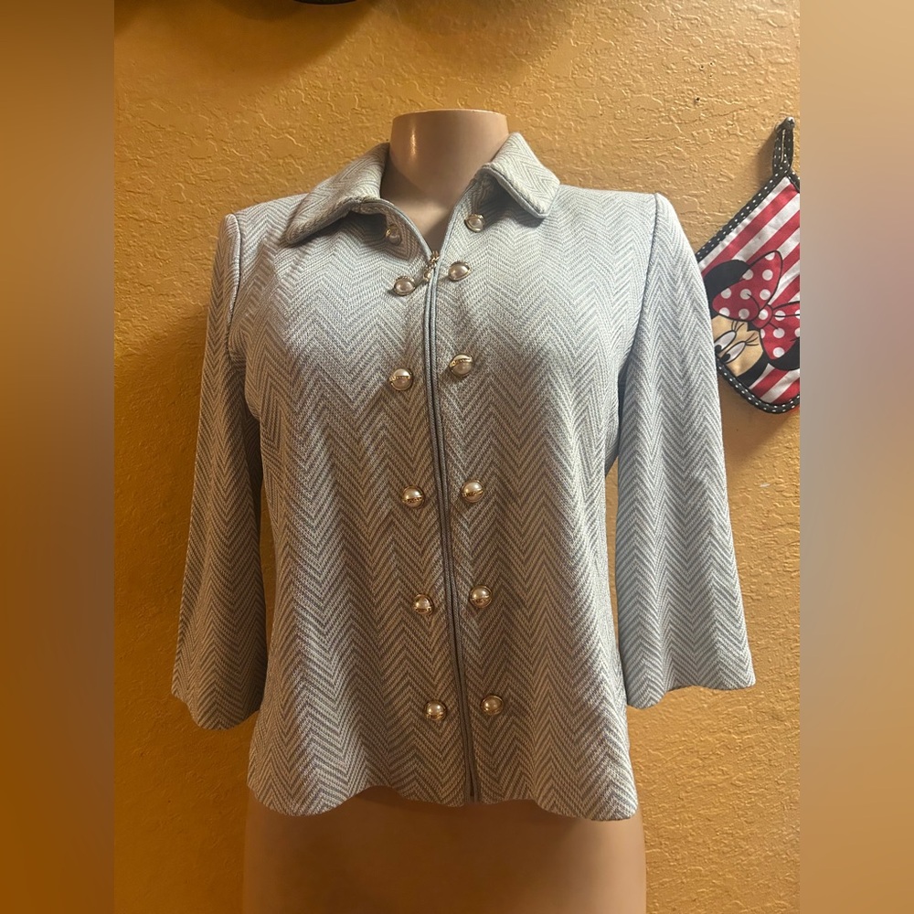 St John by Marie Gray Herringbone Jacket with Pearl Buttons